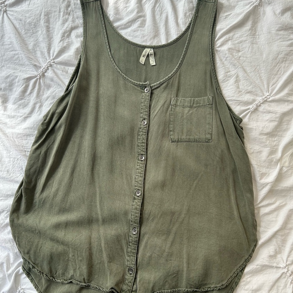 Olive Green Button-Up Tank Top